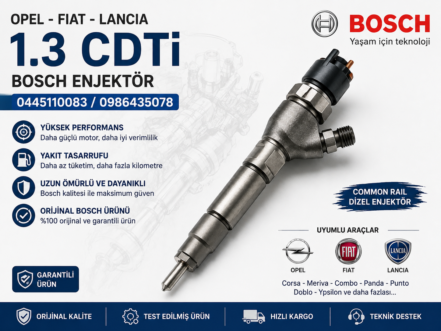 4'lü Set Opel Fiat Lancia Injektör 1.3 CDTi Bosch 0445110083 0986435078
