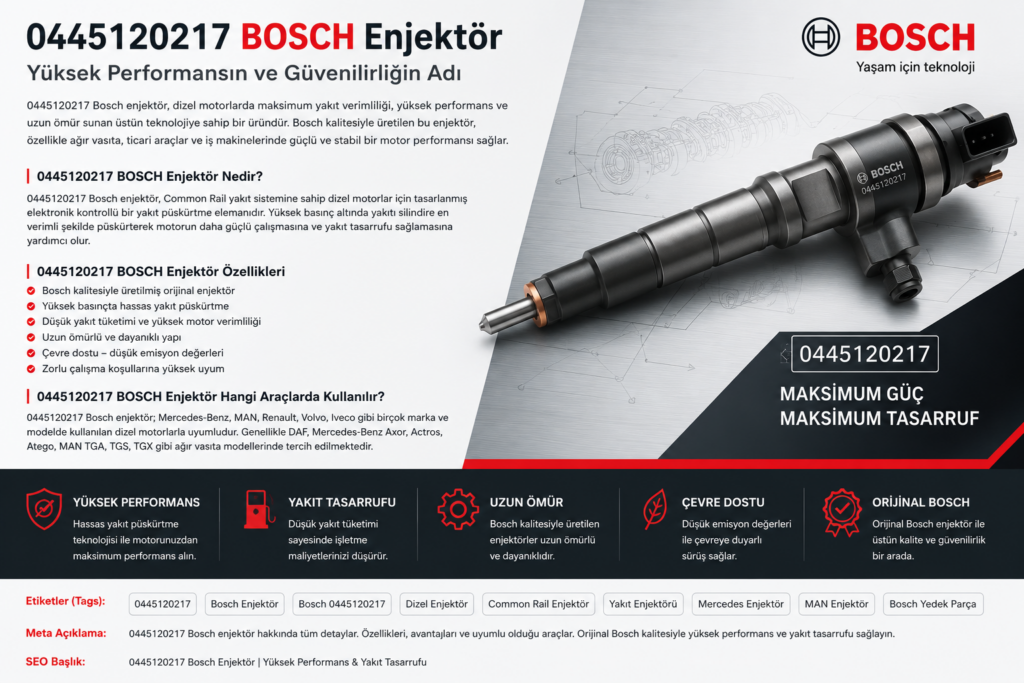 0445120217 Bosch Enjektör – Özellikleri, Kullanım Alanları ve Teknik Bilgiler